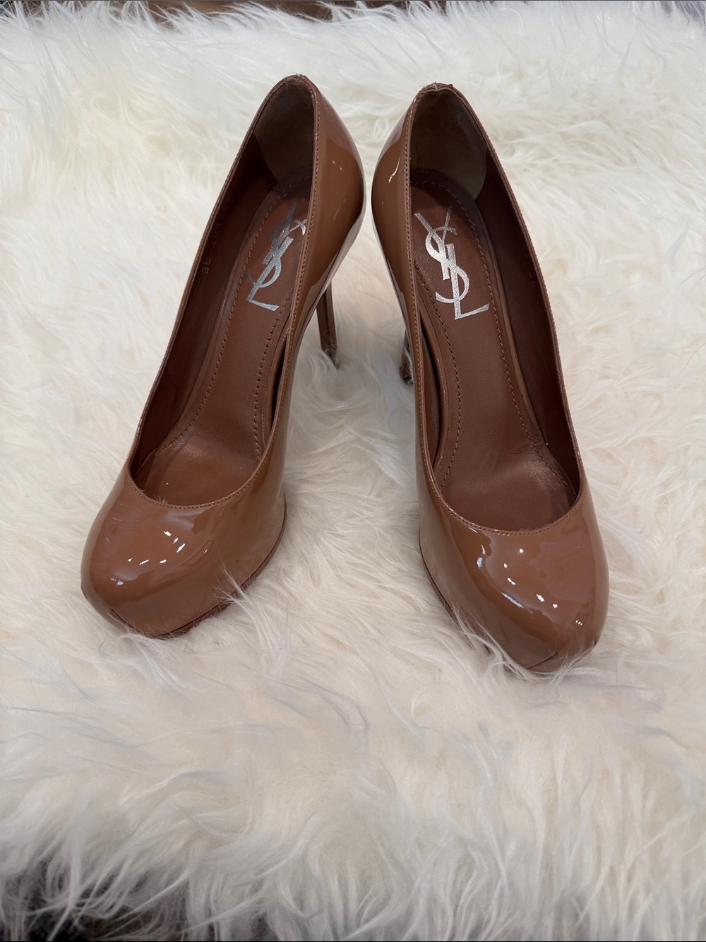 Yves Saint Laurent Brown Patent Leather Stiletto Pumps